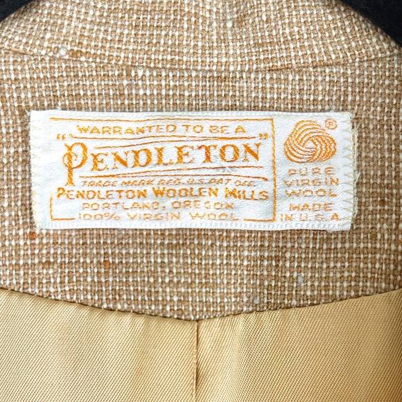 Pendleton 70s Vintage Tweed Blazer 100% Virgin Wool Tan Brown Jacket Made in USA - Picture 4 of 14